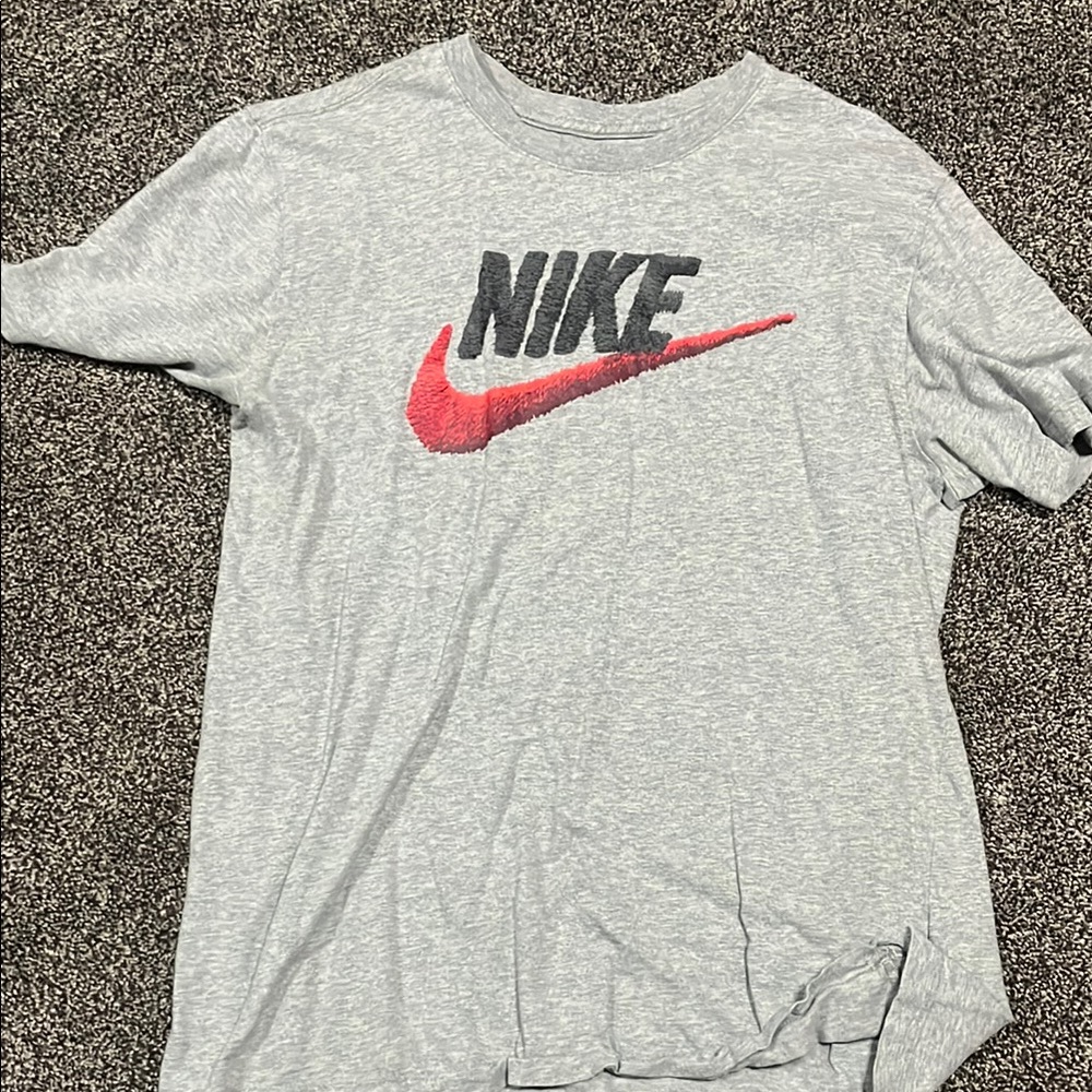 Nike Men's Gray T-Shirt with Red Logo